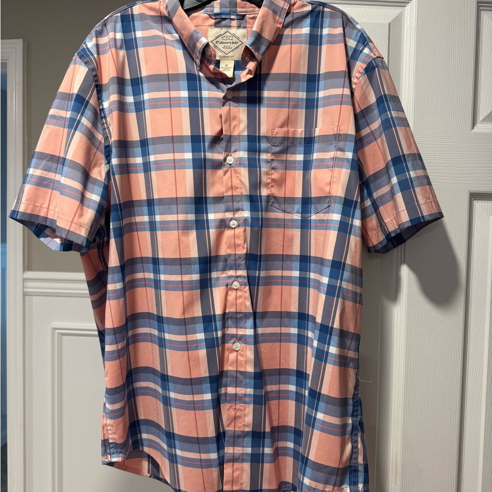 St. John's Bay Casual Pink and Blue Plaid Shirt